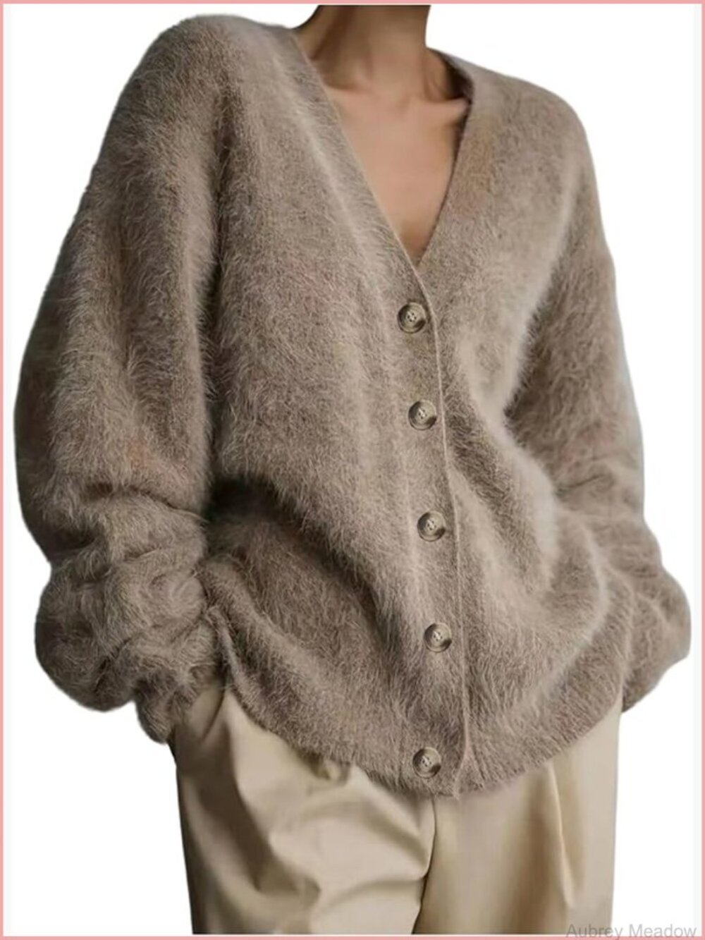 Plus Size Fuzzy Button Down Cardigan Sweater Long Sleeve V Neck